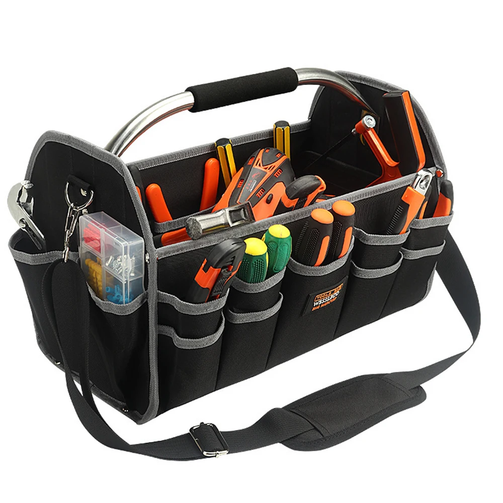 16 Inch Heavy Duty Electrician\'s Tool Bag Large Capacity Woodworking Handbag Toolbag Open Top Softsided Storage Organizer