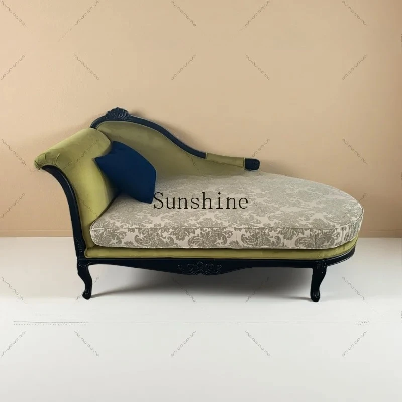 

French antique solid wood living room chaise longue luxury, jacquard villa bedroom cloakroom chaise longue