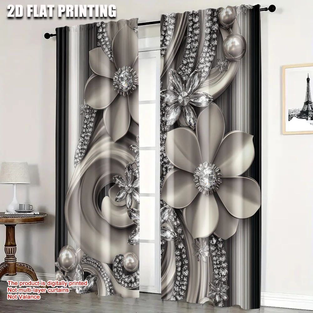 

2Pcs Elegant Antique Pearl Flower Blackout Curtains For Home Decor Enhance Your Living Space And Privacy Protection