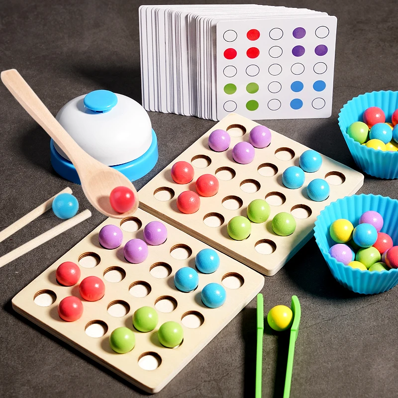 Wooden Board Bead Game Color Classification Preschool Learning Toys Rainbow Clip Bead Battle Game for Children Gifts for Kids