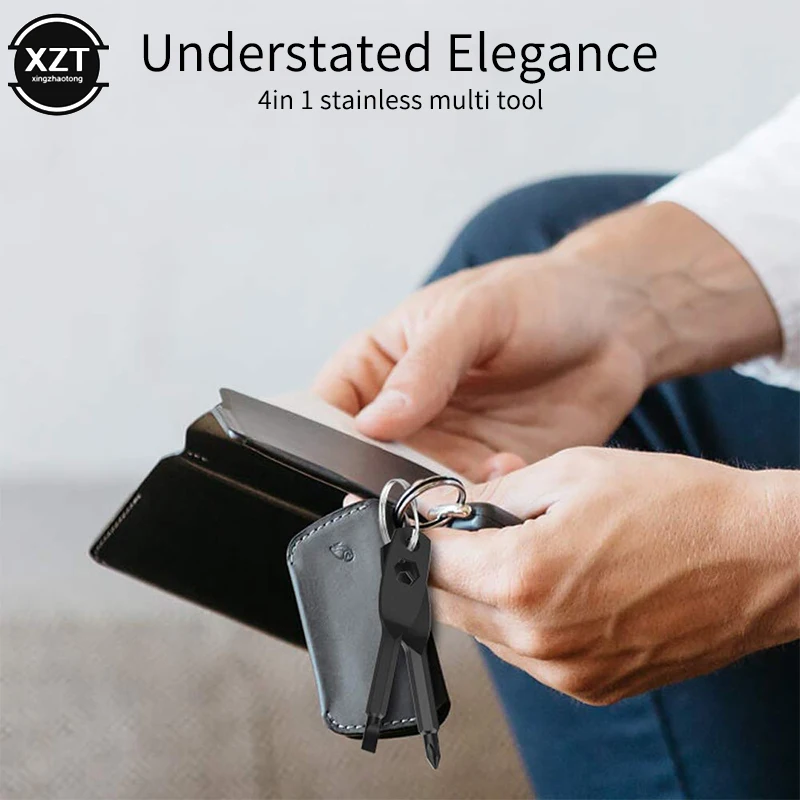 1 Set Stainless Phillips Slotted Screwdriver Key Ring Multi Mini Pocket Repair Portable Tool Gadget