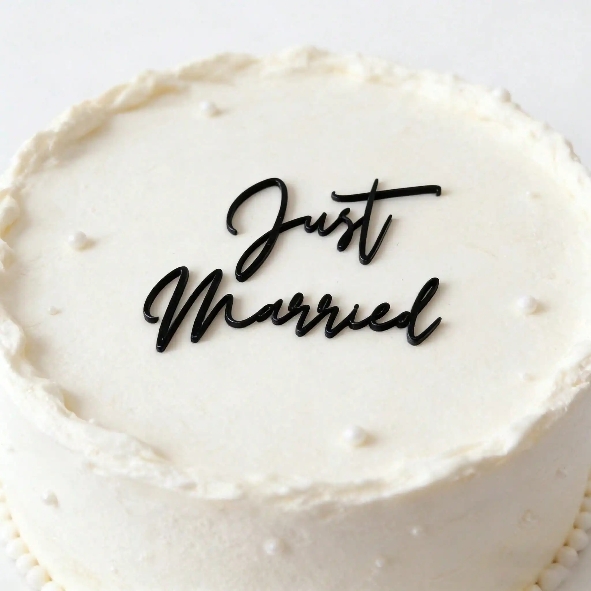 3-teiliger 'Just Married' Schwarzer Acryl-Cake-Topper Minimalistische Schrift Hochzeitstorten-Dekoration für Brautparty Verlobungsfeier