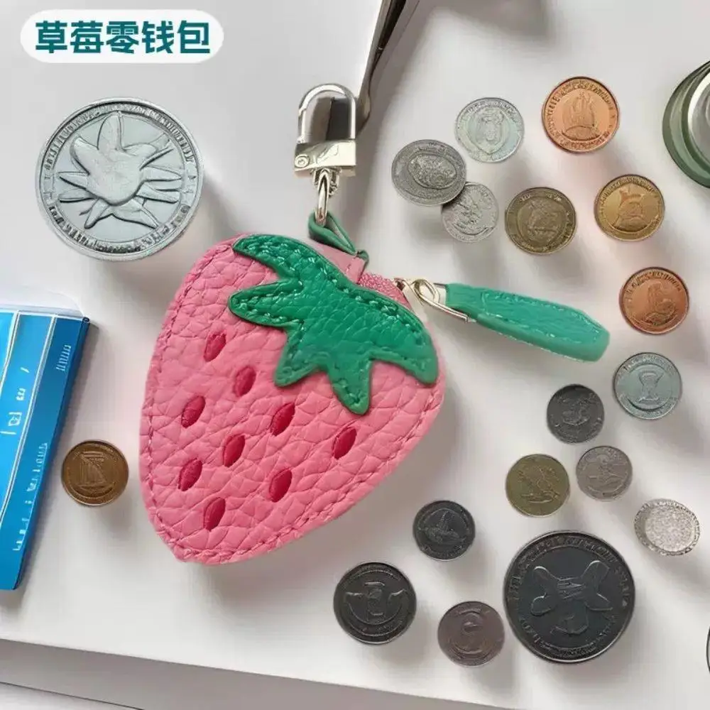 

Mini Cherry Fruit Shape Coin Purse Strawberry PU Leather Pendant Cherry Peach Blueberry Design Coin Purse Mini Wallet Keychain