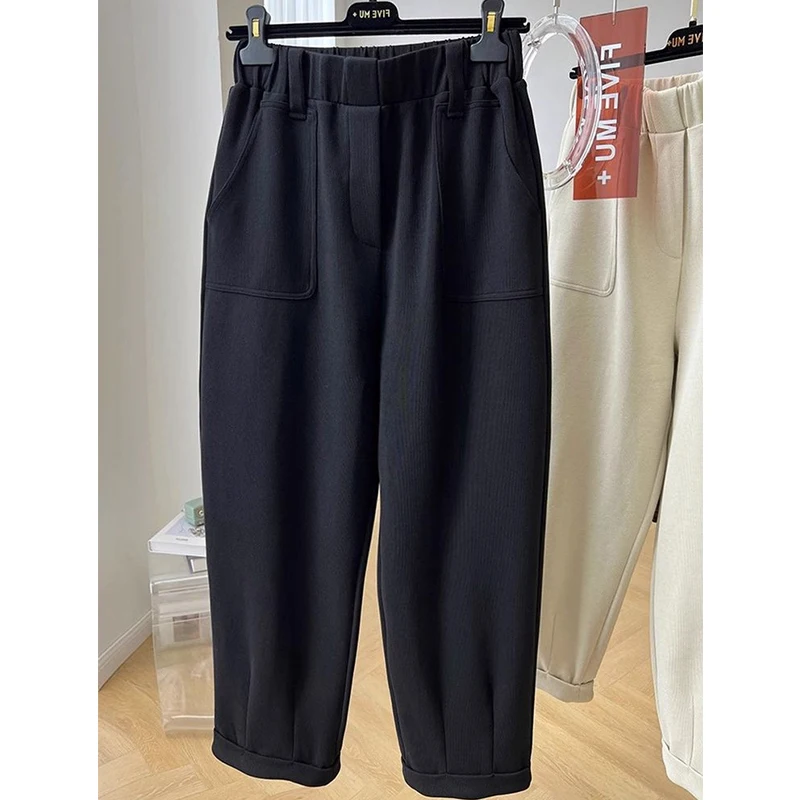 

Повседневные брюки-харланы больших размеров для женщин: свободные брюки с высокой талией, универсальные широкие брюки для осени, для женщин больших размеров