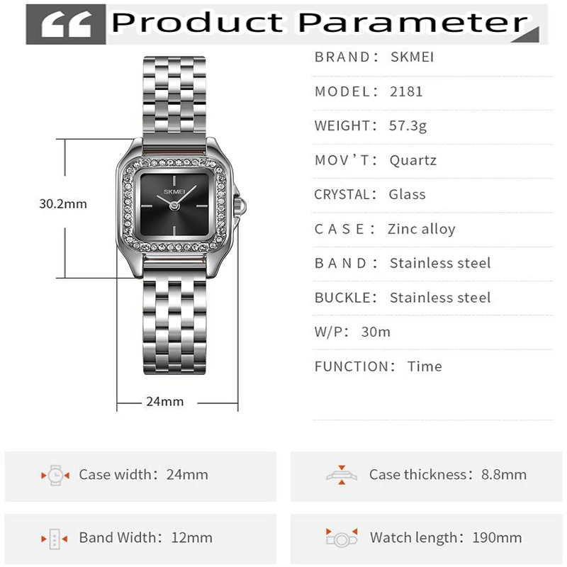 Женские Кварцевые водонепроницаемые часы Skmei с браслетом из нержавеющей стали