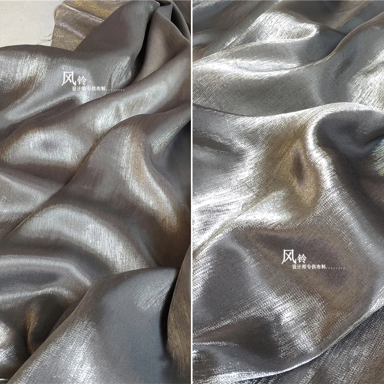 Luxury Satin Cloth for Designer Clothing Black Silver Crystal Fabric for Handmade Hanfu Crease Resistant