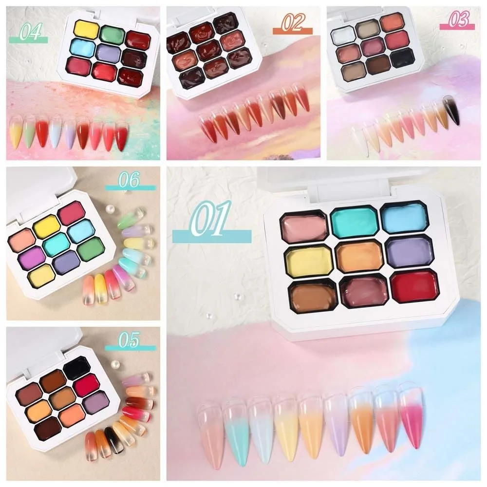 Mini 4w1 Pat Ombre Żelowy Lakier do Paznokci 9-kolorowy Francuski Manicure Łatwe Gradientowe Malowanie Żelowy Lakier UV Solidny Żel do Zdobienia Paznokci DIY