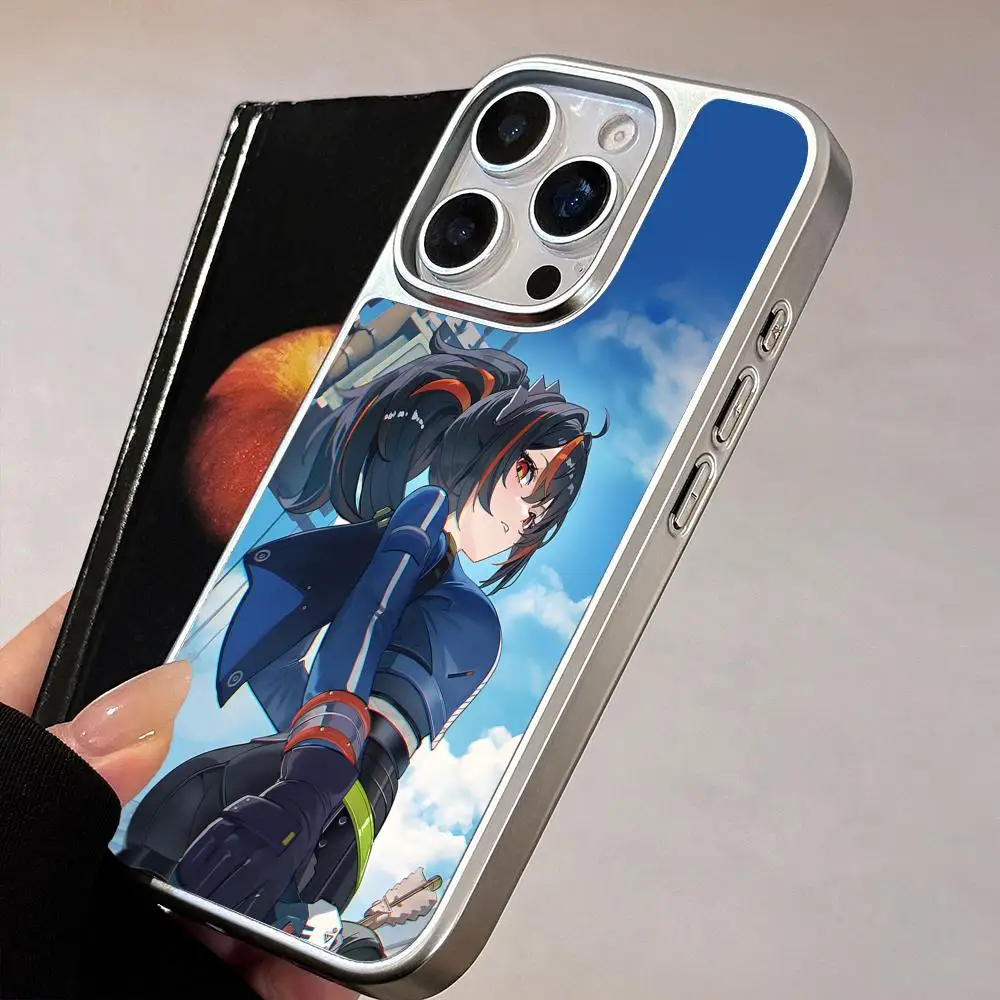 حافظة هاتف Zenless Zone Zero ZhuYuan لهاتف آيفون 17 16 15 14 13 12 11 Air Pro Max Plus غطاء ملون مطلي بالفضة فاخر #5