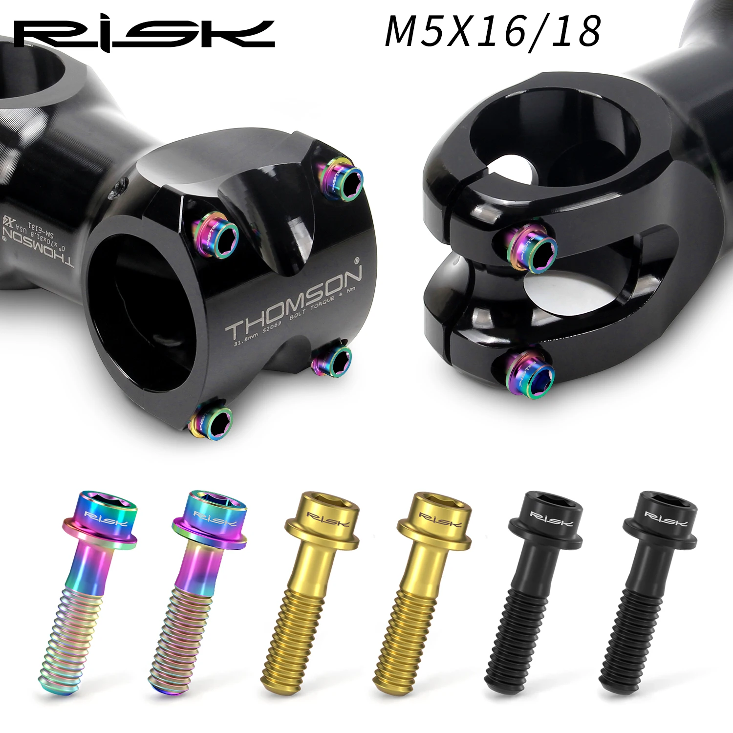 6pcs/bag RISK Bike Stem Bolts Bicycle Handlebar Fixing Screws Titanium Alloy M5x16 M5x18 M5X20 Hex Socket Head