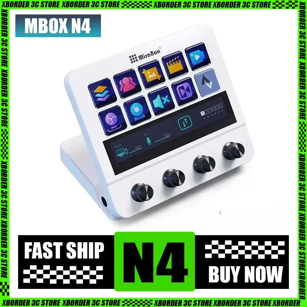 New Mirabox N4 Keyboard Streaming Console Knob Custom Touch Screen Streamdeck Live Wired Mini Keyboard Pc Gamer Accessories Gift