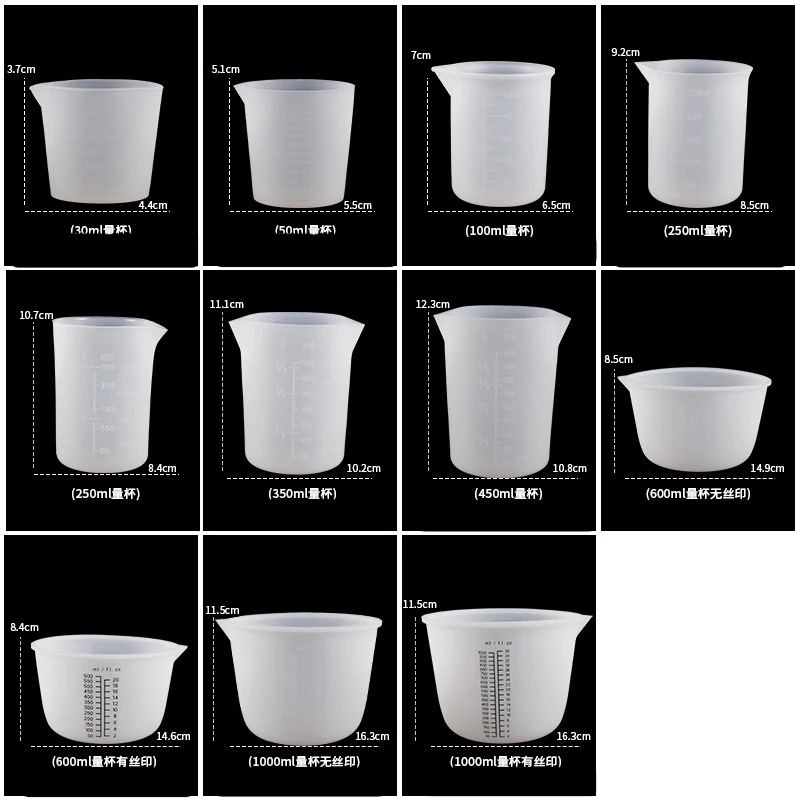 30-1000ML Transparent Silicone Measuring Cup With Scale Resin Epoxy Moulds Food-Grade Separating Cups Jewelry Making Baking Tool