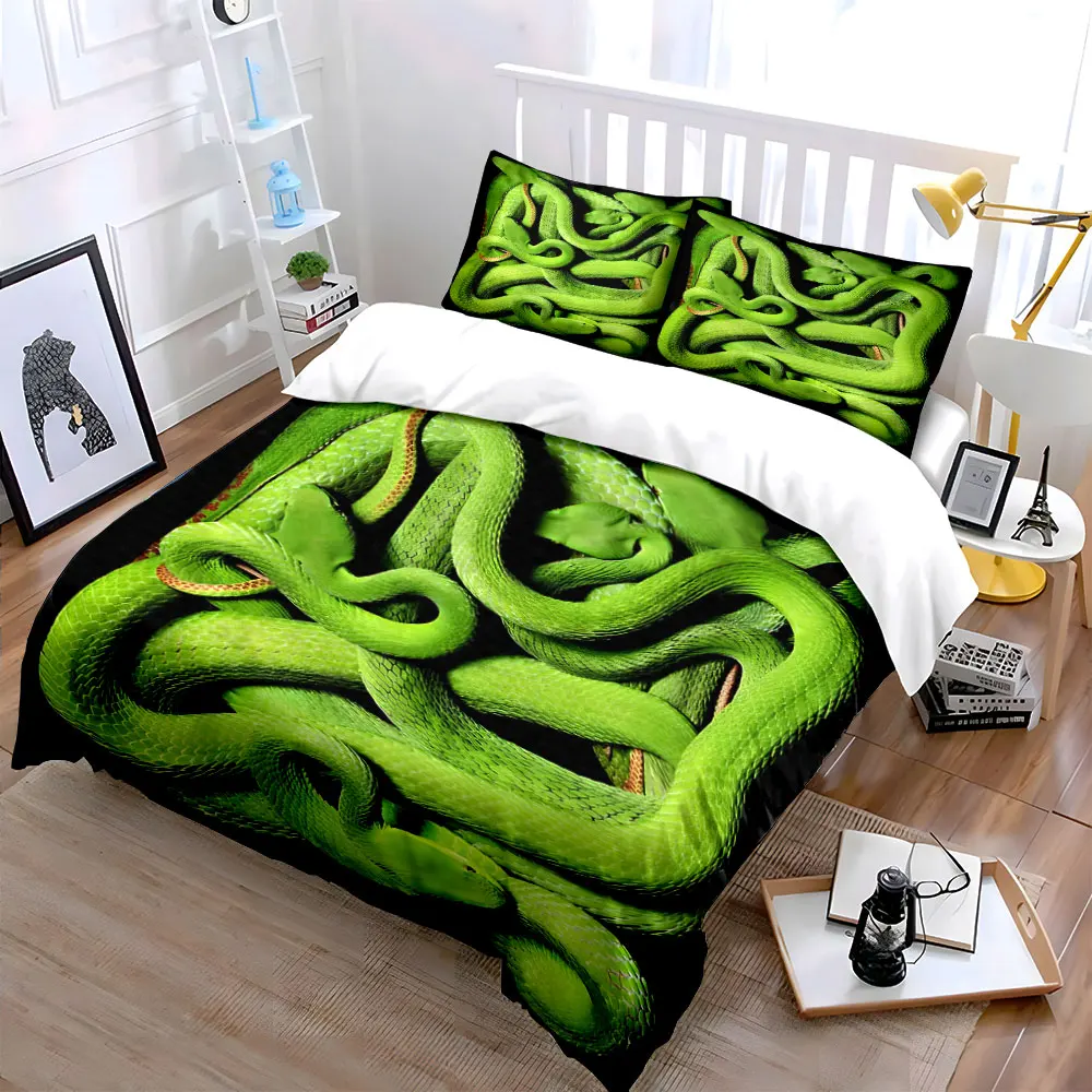 Coiled vibrant green snakes Duvet Cover Set with 3D Printing Design Soft Polyester Bedding Set All-Season Comfort for gifts