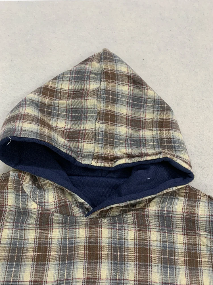 Herbstlicher, ästhetischer GRUGE-Kapuzenpullover mit Gitterfutter und Y2K-Streetstyle, lässiger Alltags-Hoodie für Damen und Herren – Detail 5