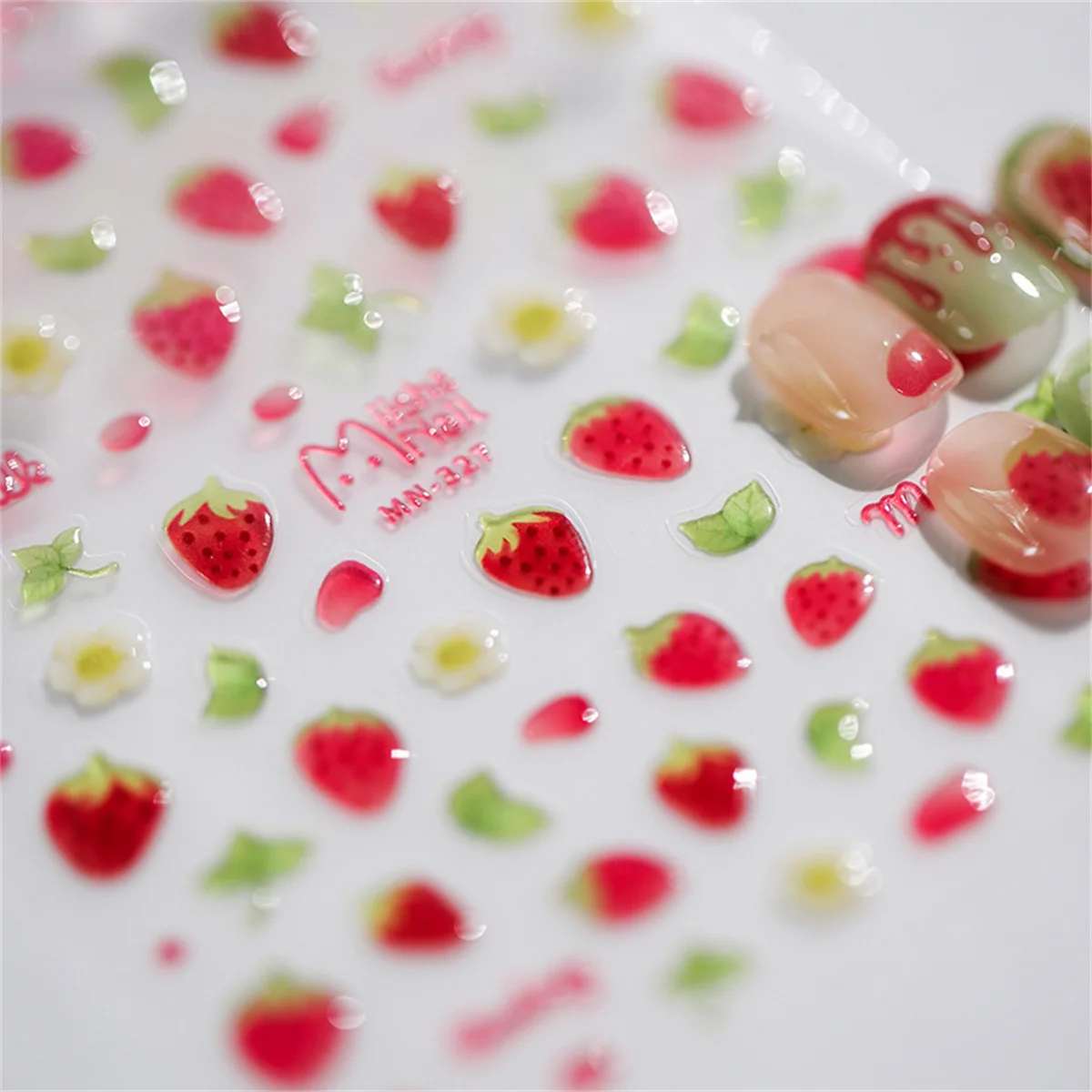 1 Stuks 5d Kawaii Gelei Aardbei Nail Art Stickers Mode Cartoon Fruit Nail Transfer Slider Stickers Diy Decoraties Accessoires