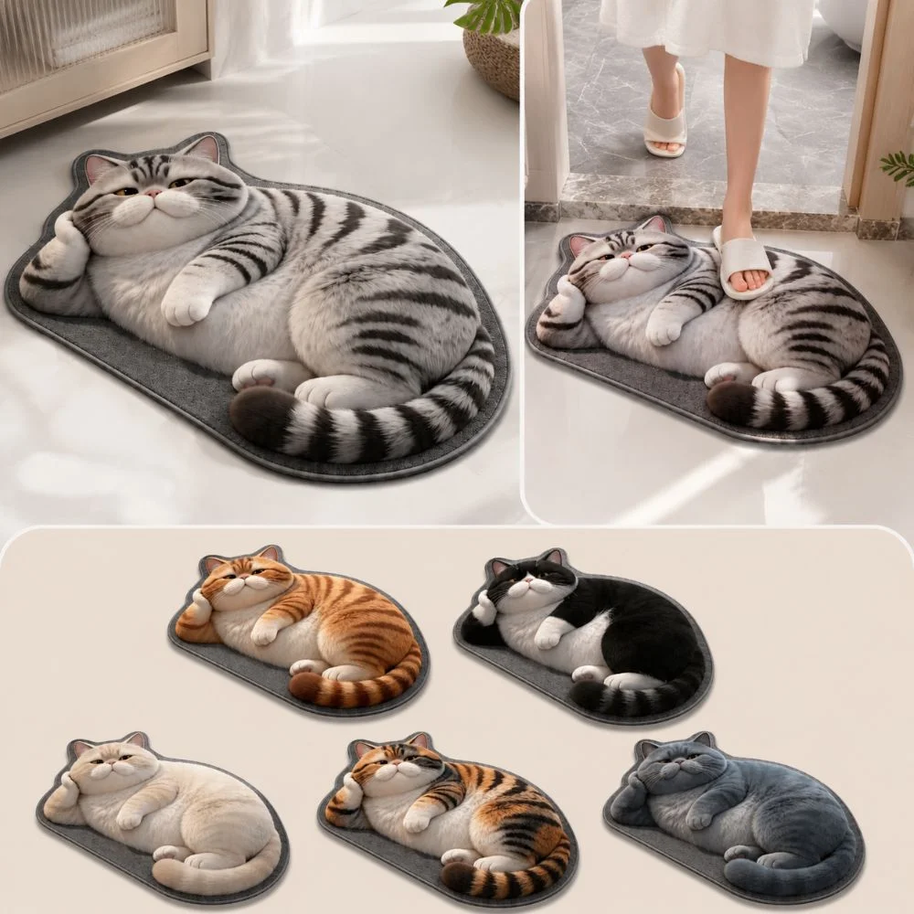 Diatomaceous Earth 3D Cat Floor Mat 40×60CM Realistic Bathroom Carpet Water-absorbing Washable Bedroom Door Rug Home Decor view 6
