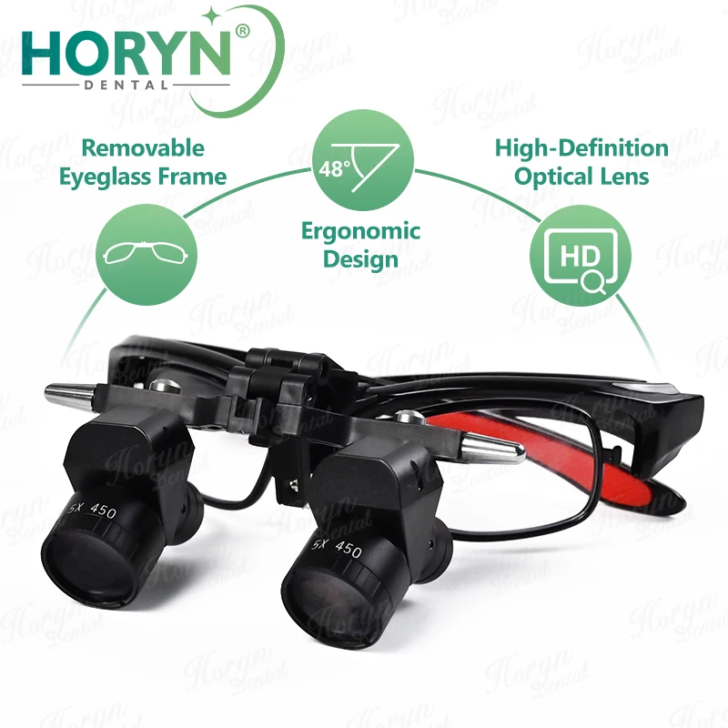 Ergo Loupe 5X Dental Binocular Magnification Loupe 350-550mm Working Dentist Magnifier Removable Lenses Fit Myopia Doctors