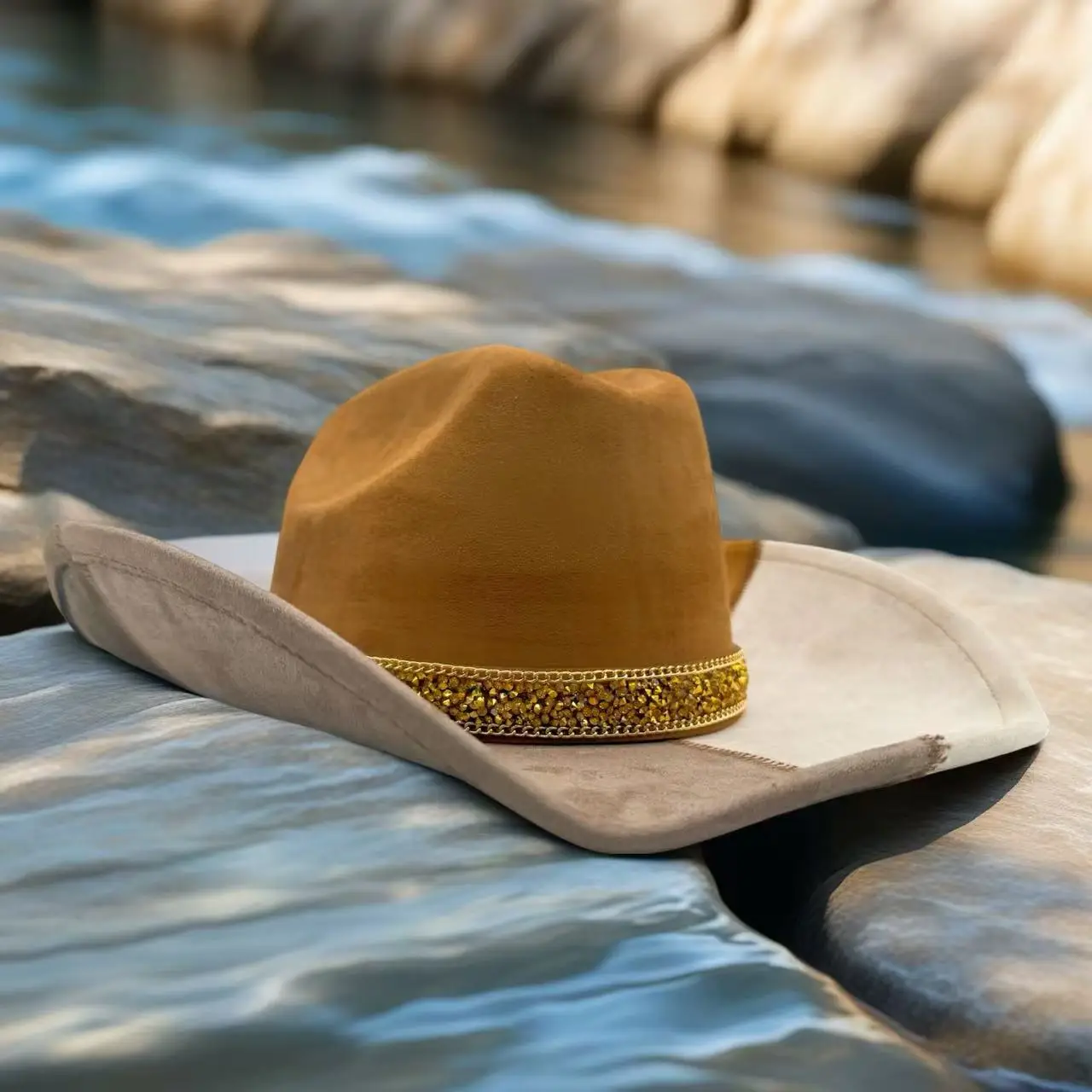 HongLuan Brokatowy Kapelusz Kostiumowy dla Dorosłych i Kapelusze Kowbojskie z Cyrkoniami dla Kobiet, Akcesoria do Cosplay Kowbojki i Kapelusz Kowbojski