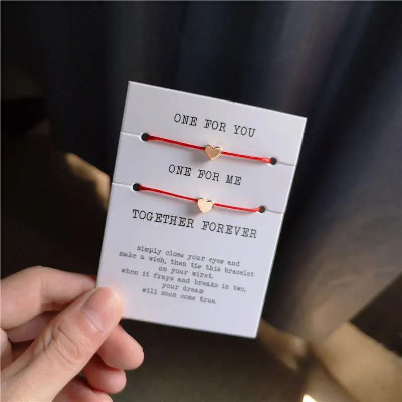 2 قطعة/المجموعة سحر القلب الصداقة أساور للنساء قابل للتعديل الشمع حبل أحمر سلسلة أساور للأزواج علاقة مجوهرات هدية