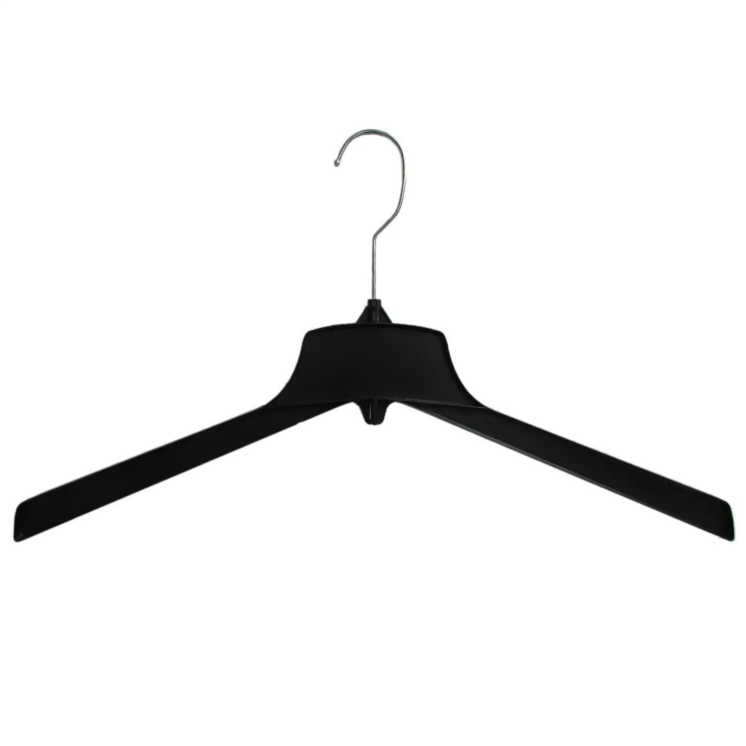 

Recycled Heavy Duty Plastic Hangers, Long Polished Metal Swivel Hooks, 19 Inch, 50 Pack, Black