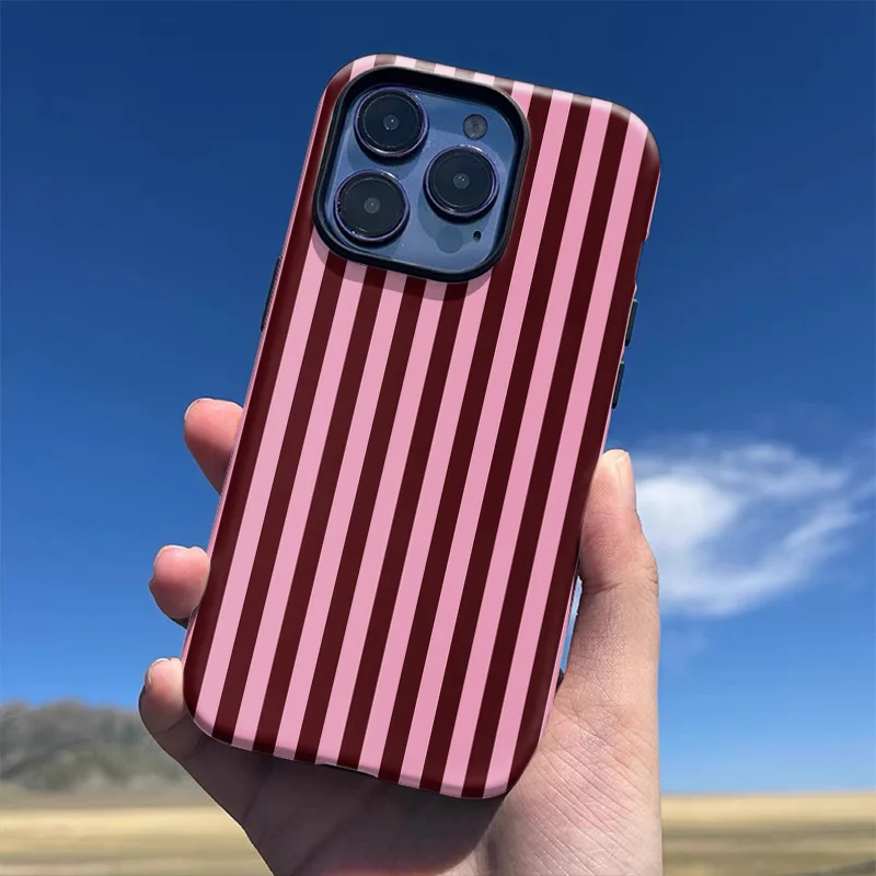 Fashion Pink Black Stripe Phone Case for iPhone 17 16 15 14 13 12 11 X XS XR 7 8 Air Pro Max Plus Luxury Double-layer Back Cover - náhled 5