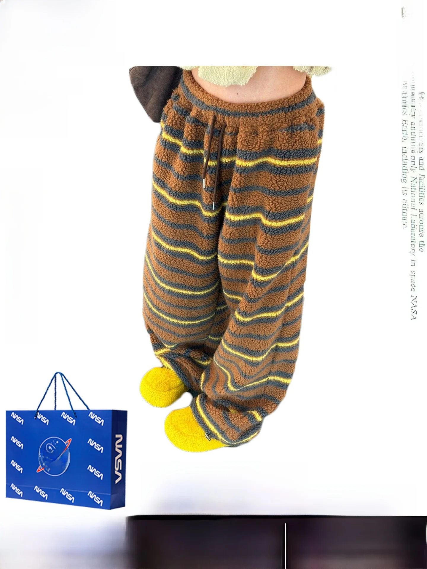 

Retro Thiened Knitted Casual Pants Women's Autumn Winter New Sle Warm Striped Wide Leg Long Trousers Comfortable High Waist