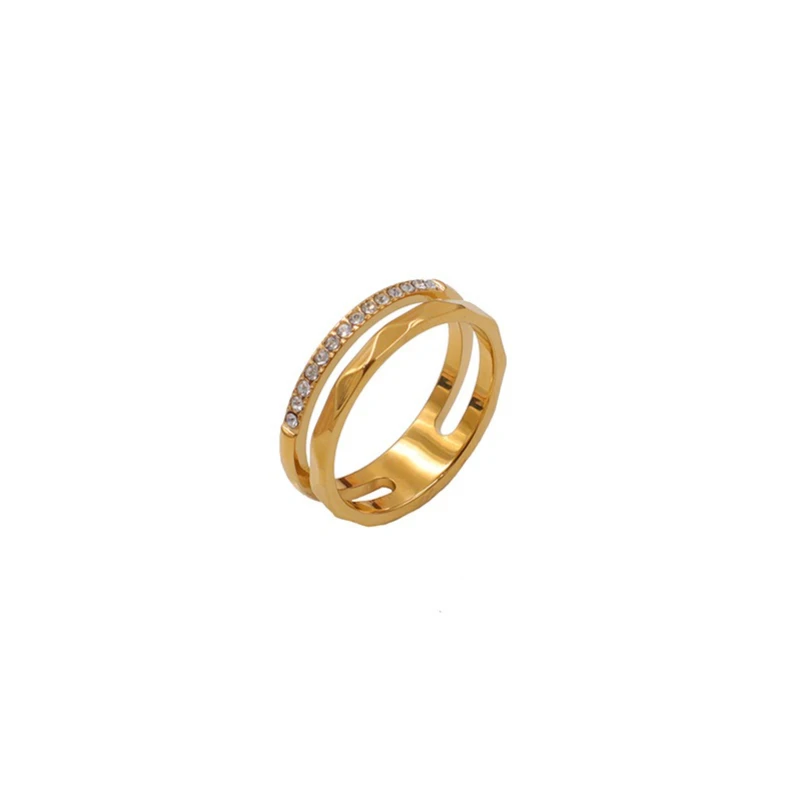 

Double-layer micro-inlaid zircon exquisite ring niche temperament titanium steel index finger ring female