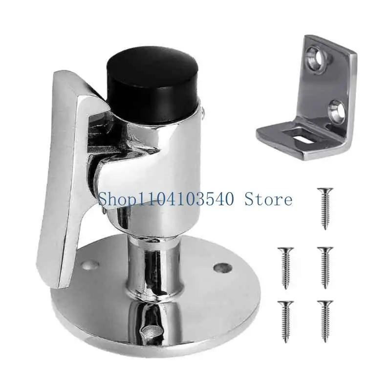 02DC 316 Stainless Steel Floor Door Stop with Keeper Plate, Metal Mount Hardware Set with Screws for Bathroom and Utility Area