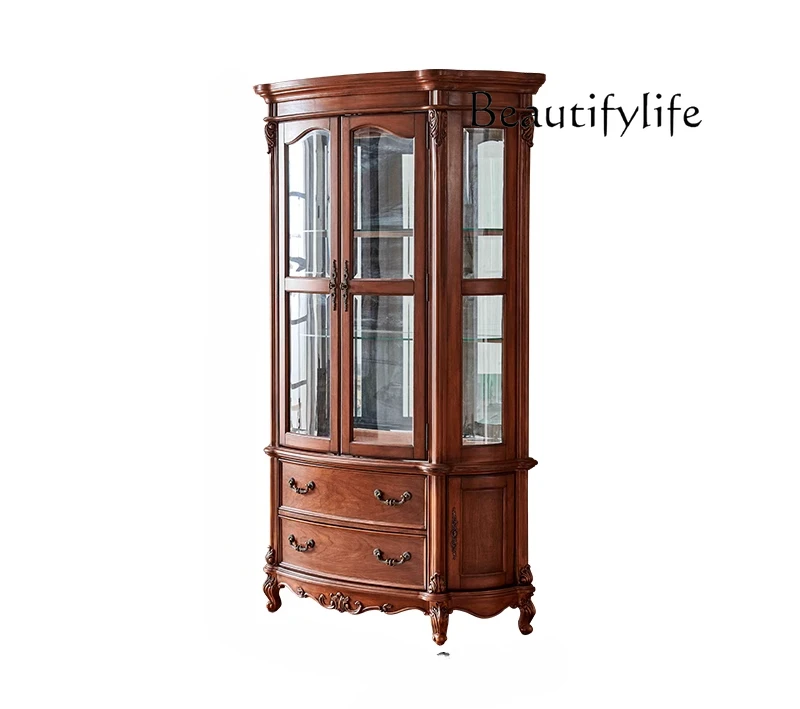 

American solid wood wine cabinet display cabinet glass door transparent household wall living room wine cabinet