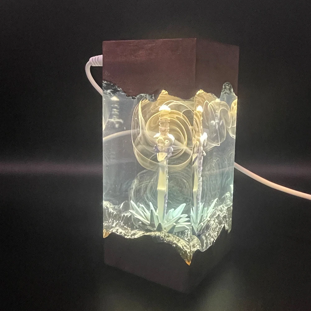 Lampu Resin Organik Tema Pedang Utama Dekorasi Kerajinan Lampu Malam Seni Kreatif Lampu Meja Legenda Zelda Pengisi Daya USB