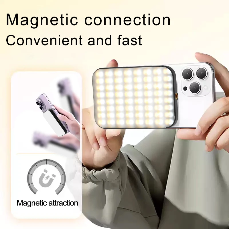 Mini Magnetic Phone Selfie RGB Lights 1800mAh Rechargeable Rotatable 3 Color Modes Adjustable Brightness Photography Fill Light