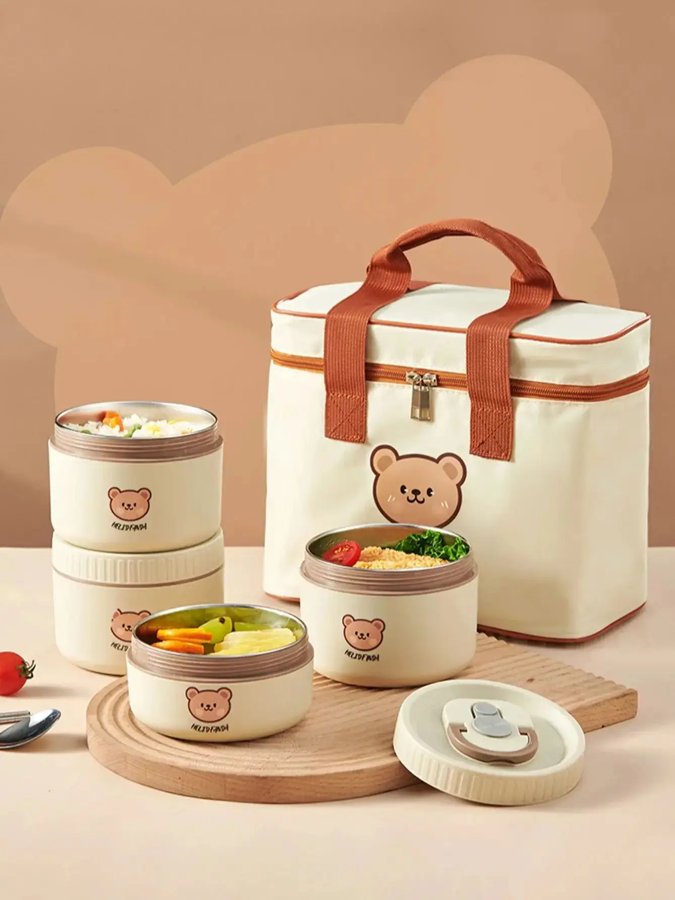 WORTHBUY Przenośne izolowane pudełko pudełko termiczne Bento ze stali nierdzewnej pudełko na Lunch 304 szczelna sejfu na pojemnik na jedzenie do sałatek — 2