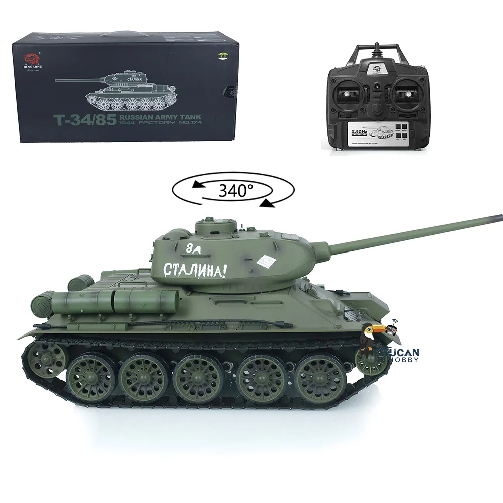 Zabawki amerykańskie Heng Long RTR 1/16 7.0 Plastikowy Model Czołgu RC Armii ZSRR T34-85 z Silnikiem 3909, Proporcjonalny, Wydobywający Dym, Model Samochodu TH17764