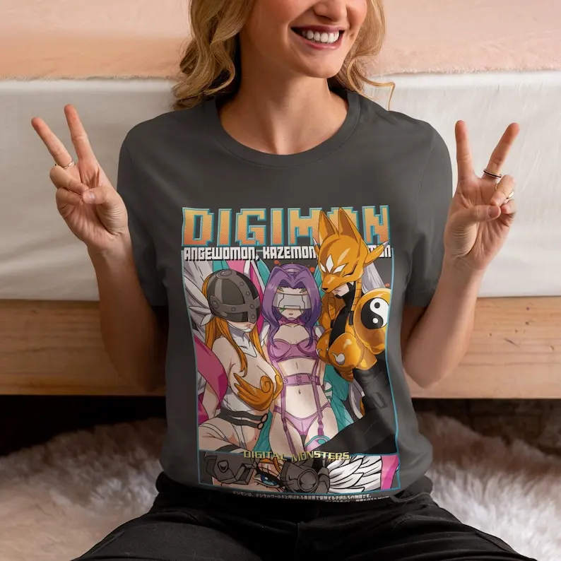 Legendary Digital Characters Unisex Tee - Anime Art Design, Japanese Manga Graphic, Digital Realm Inspired, Fantasy App