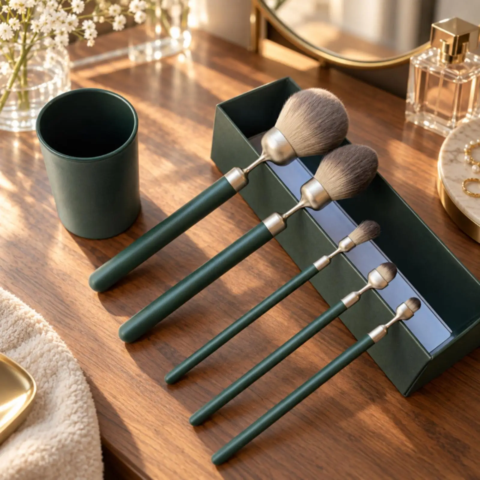 5 Pieces Makeup Brushes Portable Makeup Brush Set with Storage Box for College Students, Travel, Vanity