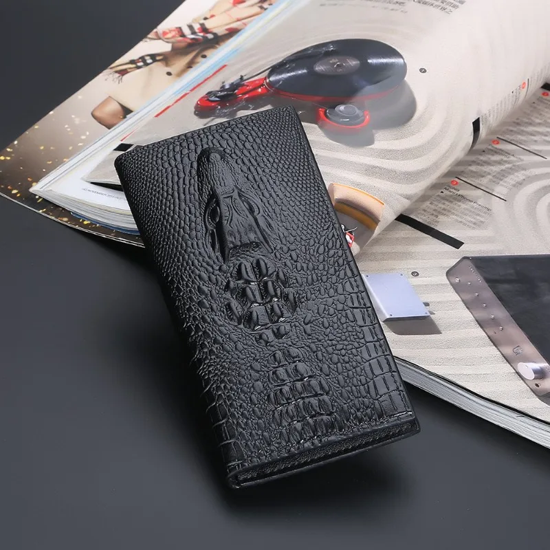Baellerry Crocodile Men's Wallet Long Fashion Cell Phone Purse Pattern PU Trifold with ID Window Wallets for Men