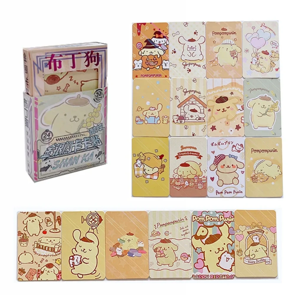 24 ชิ้น/กล่องซานริโอ เฮลโล คิตตี้การ์ดเงาสติกเกอร์น่ารักการ์ตูนเมโลดี้ คุโรมิ ซินนามอนโรลเลเซอร์สะสมการ์ดของขวัญหญิง