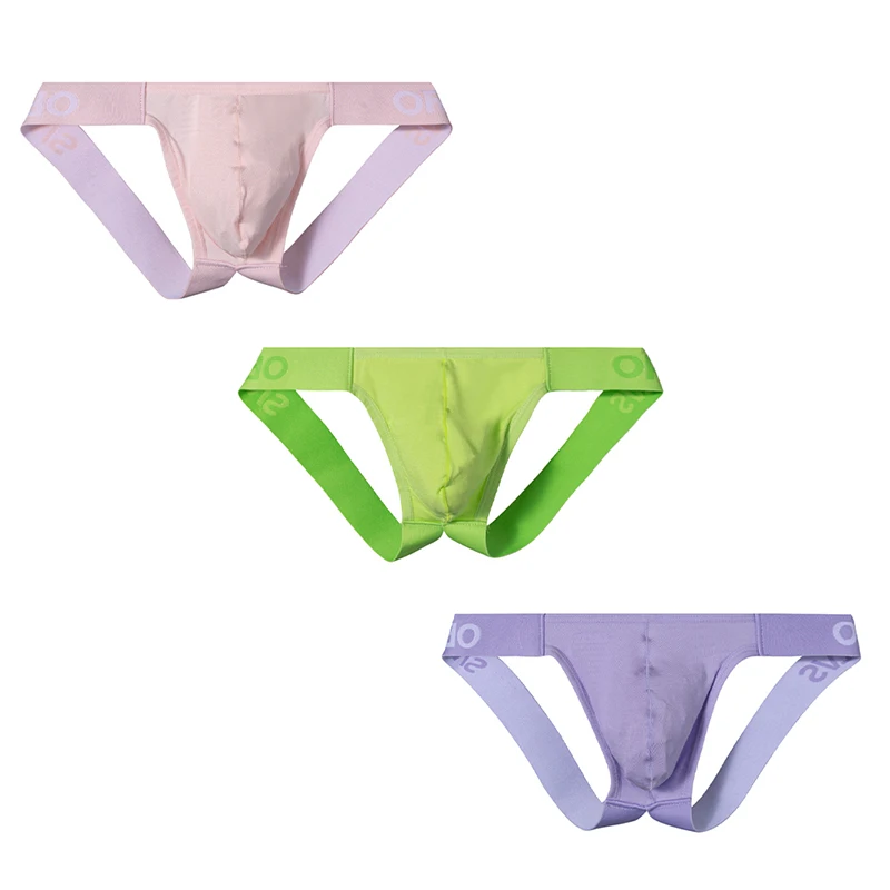 3pcs Sexy Modal Men Jockstraps and Thongs Sexy Summer Breathable Low Waist Seamless Underwear Macaron colors