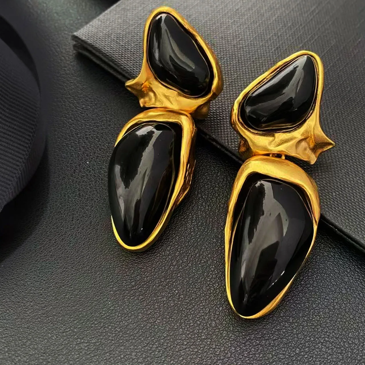New Jewelry & Accessories Retro Style Black Resin Geometric Shaped Ear Clip Earrings For Women's Parties & Gifts