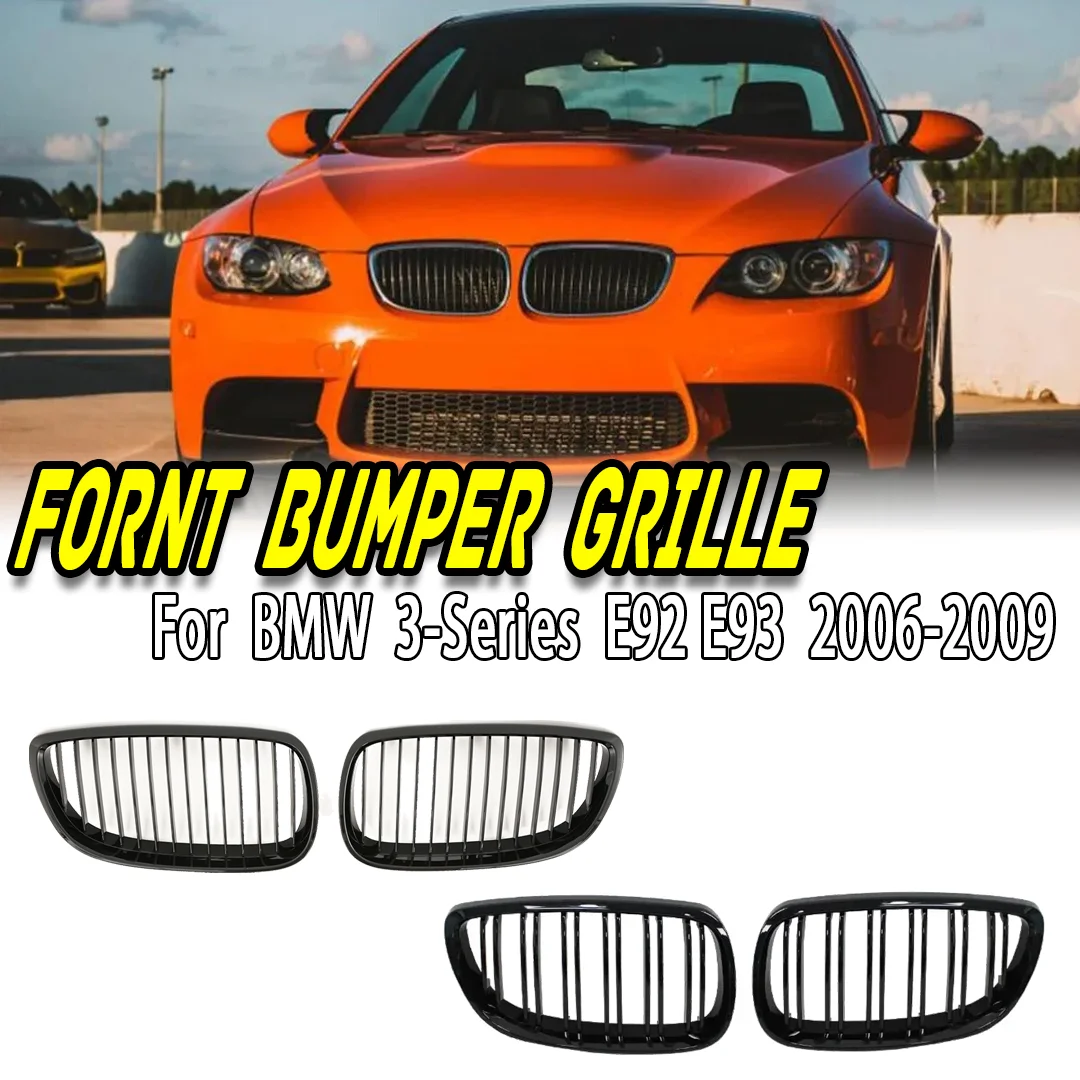 

For BMW 3 Series E92 E93 (2006-2009) Front Kidney Grilles, High Gloss Black Double Line Racing Grill Replacement for 335i 328i P