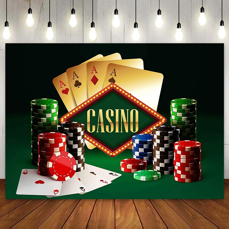 Casino Chips Poker Photography Backdrop Las Vegas Background Club Poster 40th 50th Birthday for Men Women Party Decoration Vinyl