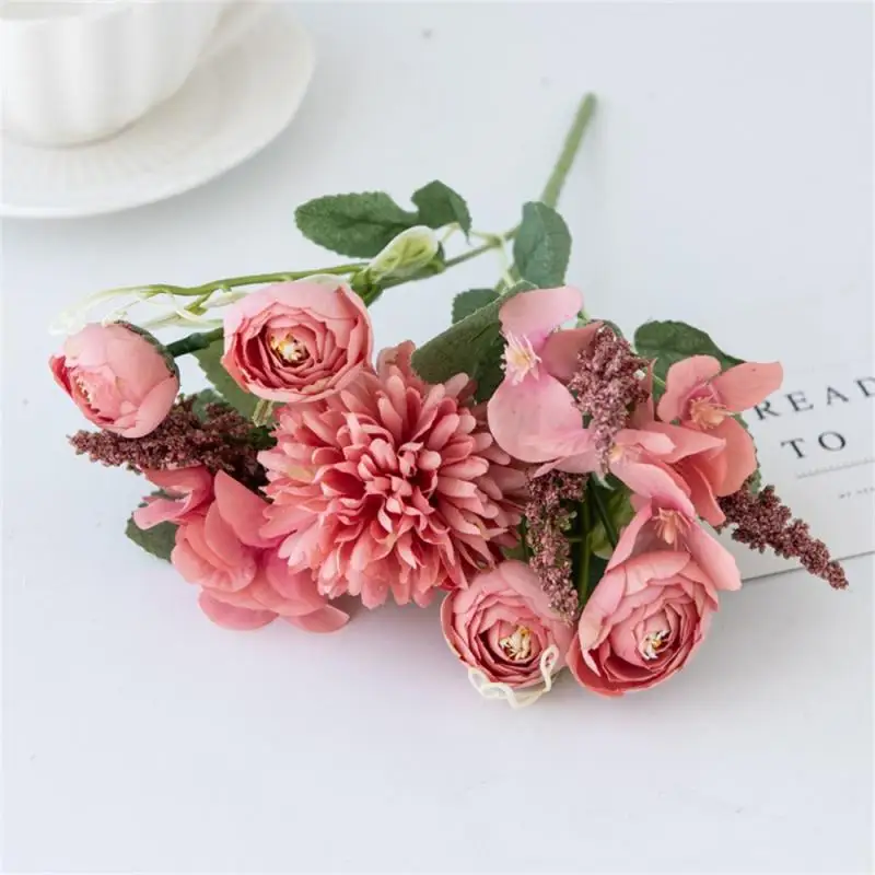 Beautiful Roses Autumn Artificial Flowers Silk Peony Hydrangea Big Bride Bouquet Wedding Home Party DIY Decoration Fake Flowers