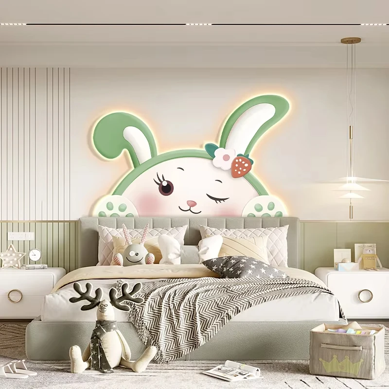 Modern Minimalist Children's Room Decoration Painting Bedroom Bedside Cartoon Rabbit Shaped Mural Led Light Wall Lamp Night Lamp