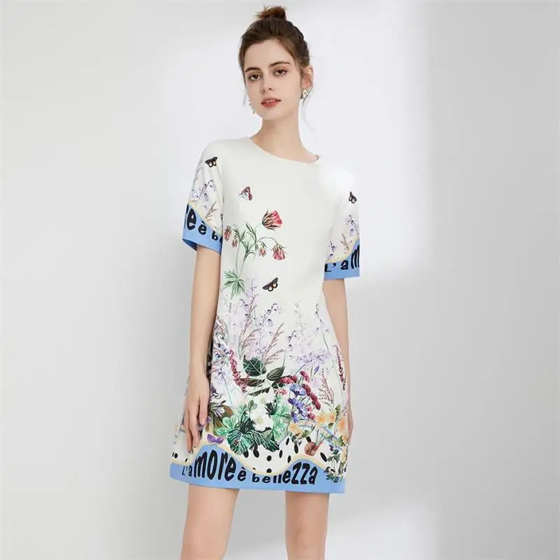 

Women Dress High Quality 2023 Summer Runway Turn-down Collar Printed Elegant Shirt Dresses Casual Vestidos NP1943N