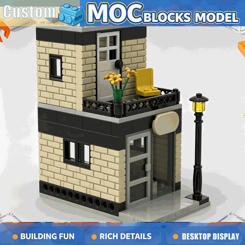 153PCS MOC Modular City Cafe Shop Building Model Custom Building Blocks DIY Assembly Creative Educational Collection Display Toy