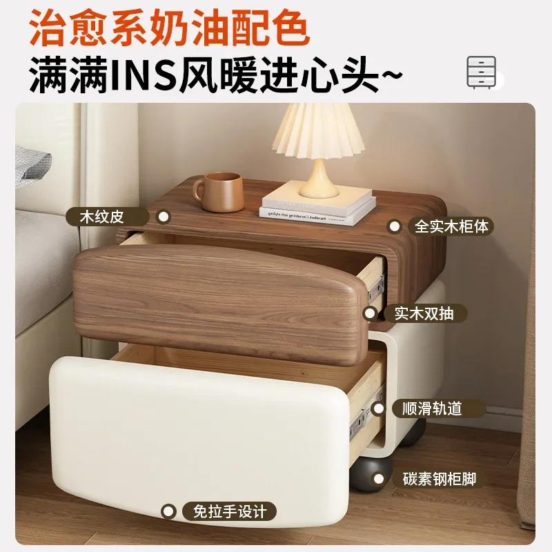 Medieval style creative solid wood bedside table simple modern light luxury high-end bedroom storage cabinet
