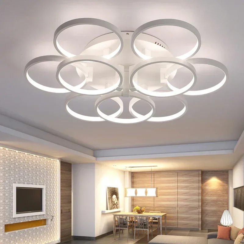 Cross-layering Brief Circle Rings Modern LED Chandelier Lights Lamp For Living Room Bedroom Remote Control Dimming Fixtures
