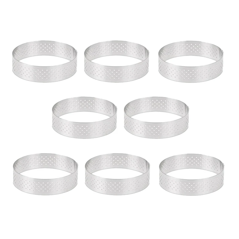 8Pcs 8cm Stainless Steel Tartlet Molds French Dessert Mousse Fruit Pie Tart Ring Quiche Cake Mold