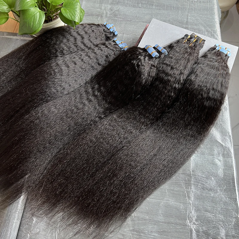 

Накладные прямые волосы Kinky Straight на лентах, вьетнамские, с невидимой клейкой лентой, бесшовные, из необработанных человеческих волос, на основе полиуретановой основы (PU Skin Weft)