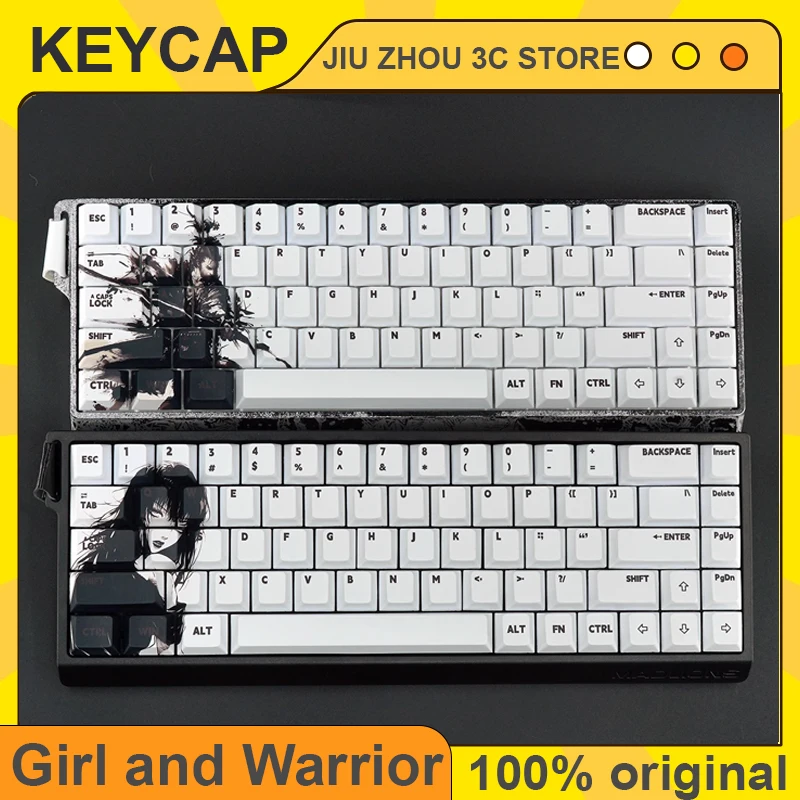 Black And White Anime Girl Warrior Cherry Keycaps Engraved Opaque Pbt Keycap Suitable For Magnetic Axis Madlions Fire68 Custom