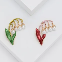 Lily of the Valley Pearl Brooch For Women Unisex Green Plant Exquisite Flower Pin Clothing Suit Dress Bag Party Wedding Jewelry